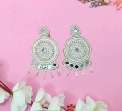quirkify Quirky white circle with mirror work earring Fabric Earring Set