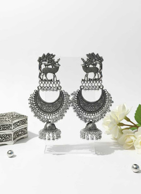 Harmi collection Oxidised Silver Plated Deer and Tree Design Jhumka Earrings for Women Alloy Chandbali Earring