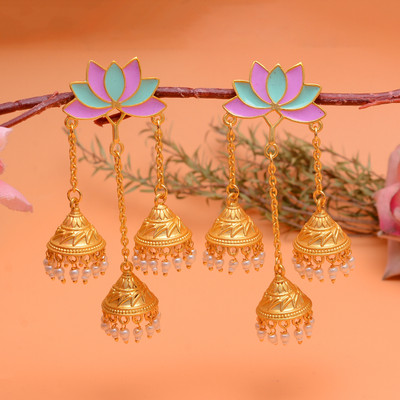 Mishaara Beautiful Lotus Jhumki Earrings For Girls & Womens Pearl Brass Jhumki Earring