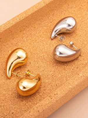 VAGHBHATT Set Of 2 Stainless Steel Teardrop Shaped Drop Earrings Enamel Hoop Earring