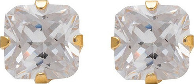 STUDEX 6X6MM Cubic Zirconia 24K Pure Gold Plated Metal Stud Earring