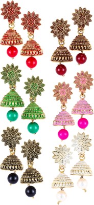 Divastri earing for women combo jhumka jhumkas oxidised meenakari kundan South party Beads, Pearl Metal Jhumki Earring