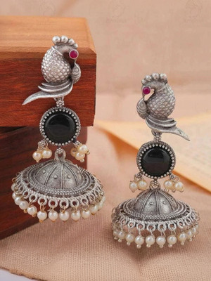 DANGAR ENTERPRISE Beautifull Unique Design Oxidised Silver Stone Alloy Stud Earring