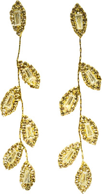 temishaa Elegant White Stone Leafy Dangler Earrings with Luxurious Golden Finish Enamel Drops & Danglers