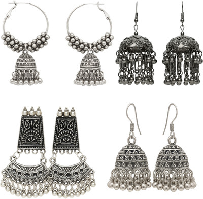 Zupito 4 Pair Oxidised Silver Jhumka Earrings Combo Set for Women & Girls. Alloy Drops & Danglers, Jhumki Earring, Earring Set