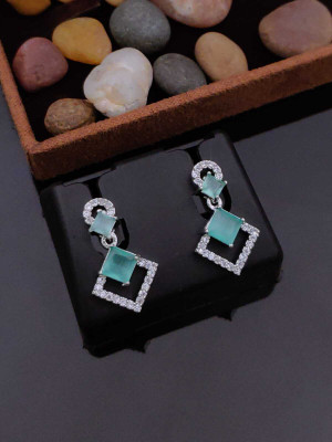NivoraCreation Sea Green Stone Studded Designer Earrings for Women Brass Stud Earring