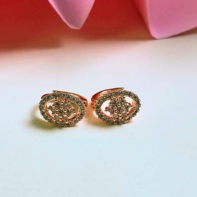 Amoha Lifestyle gold plated round earrings Cubic Zirconia Alloy Stud Earring