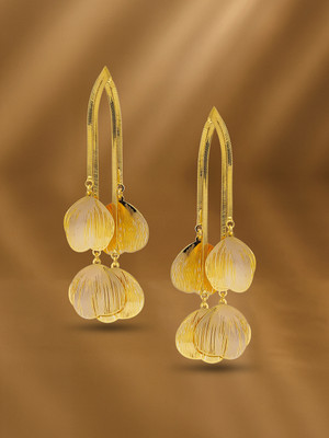 RUBANS 18K Gold-Plated Brass Oversized Petal Drop Statement Earrings Brass Drops & Danglers