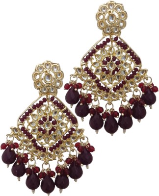 EVY EVY Pachi Kundan Maroon Pearls Chandbali Indian Bollywood Earrings Set Pearl Copper Chandbali Earring