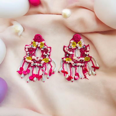 Triyama Multicolored Beaded Handmade Earrings Beads, Crystal Fabric Drops & Danglers