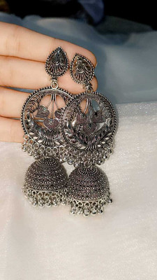 GOLD STAR HANDICRAFT Lac Kada Traditional Oxidised Peacock Jhumka Earrings for Women & Girls Alloy Jhumki Earring