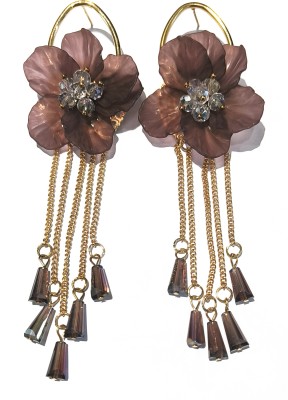 La Belleza Crystal Flower Floral Tassel Earring (Purple) Crystal Alloy Tassel Earring