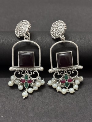 Prachyam jewels Oxidized Box-Cut Gemstone Earring Alloy Drops & Danglers