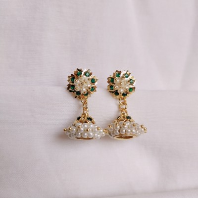 kurdekars divuu green stones and pearls fitted small size bellimoda jumka + earring Copper Jhumki Earring