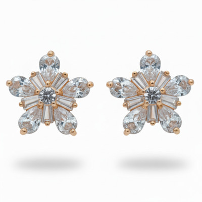 forevershine Rose Gold Plated Floral Cluster Hoop Earrings / Bali Alloy Hoop Earring