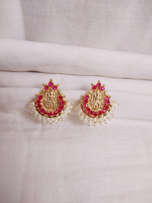 kurdekars divuu red stones pearl fitted Laxmi earring Copper Drops & Danglers