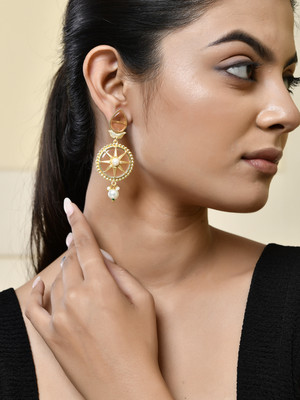 Silvermerc Designs Gold-Plated Starburst Earrings with Pearl Drops Brass Drops & Danglers