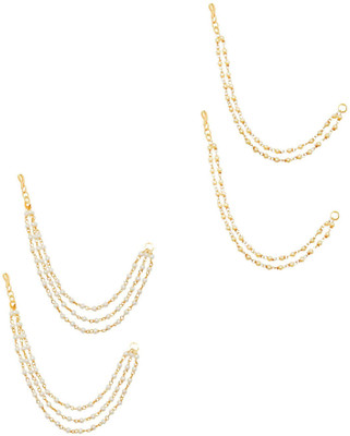 SHI Jewellery Traditional Ear Chain Gold Plated Kaan Chain Combo for Women & Girls Pearl Alloy Ear Thread