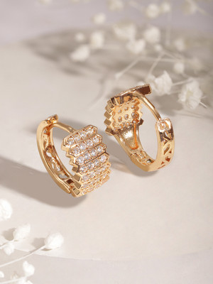 RUBANS Rubans 22KT Gold Plated American Diamond Studded Semi Hoop Earrings Brass Hoop Earring