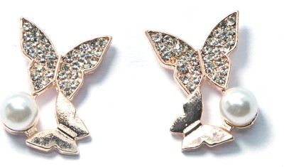 ANISA Golden Butterfly Gem and Pearl Earrings For Women and Girls Alloy Stud Earring