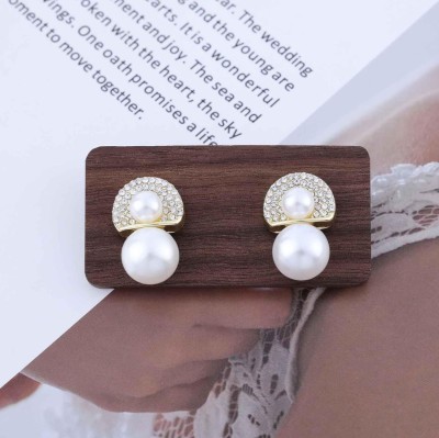 Harsu Collection Elegant Pearl Crystal Ear Stud Earrings Drop Dangle Women Wedding Jewelry Gift Cubic Zirconia Alloy Earring Set