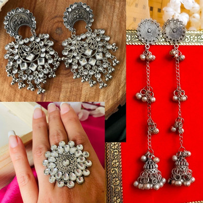 Ashir Combo of 3 Earrings with Ring for Women and Girls Alloy Jhumki Earring