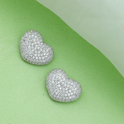Maira Valentine Heart Zircon Studded Gifting For Women / Girls Stylish Latest 925 Sterling Silver Stud Earring