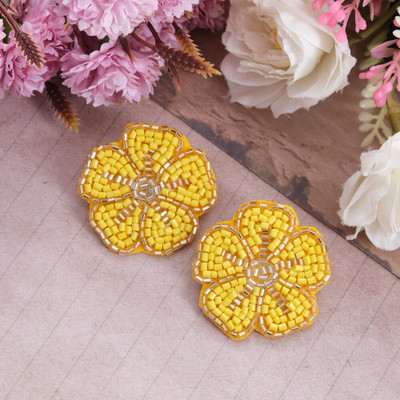 University Trendz Yellow Studs Handmade Earing For Women & Girls Fabric Drops & Danglers
