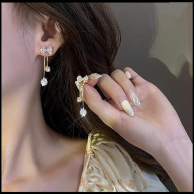 Zaphariq STUDDED BOW TASSEL DROP EARRINGS FOR WOMEN/GIRLS Cubic Zirconia Alloy Drops & Danglers