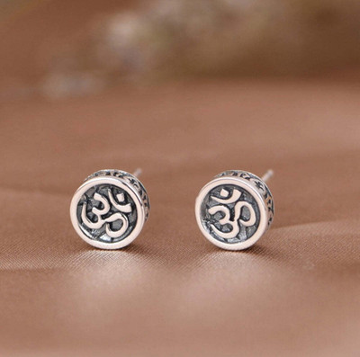 house of common Stylish Silver Plated Om Studs Alloy Earring Set