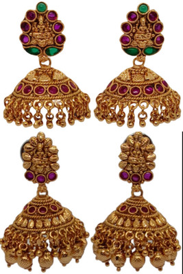 DK FASHION GOLD PLATED ZUMKI EARRING-1ER10-GOLD Ruby Brass Jhumki Earring