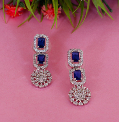 Jihi Fashions American Diamond Blue Stone Earrings For women | Stylish lightweight AD Earrings Alloy Drops & Danglers