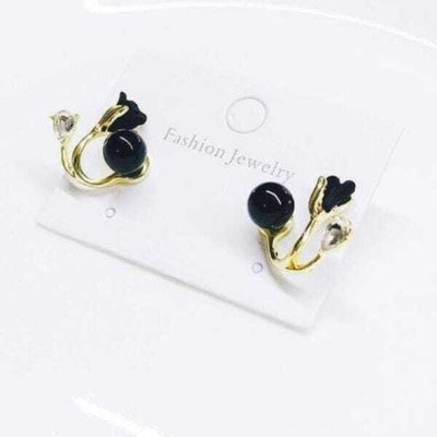 DZOIR Black Stud Earrings For Women||Korean Earrings For Women Pearl Alloy Cuff Earring