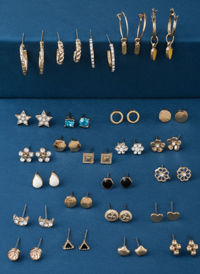 Daliva Trendy 25 Pair Gold Plated Hoop and Stud Earring Combo Set Pearl Alloy Stud Earring