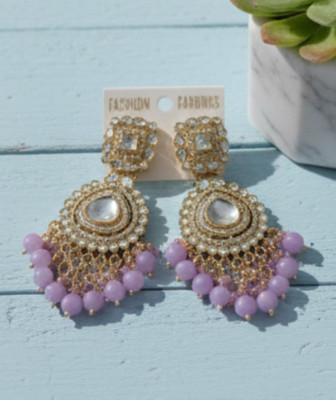 DHVANI Beaded Kundan Drop Earrings Pearl Alloy Chandbali Earring