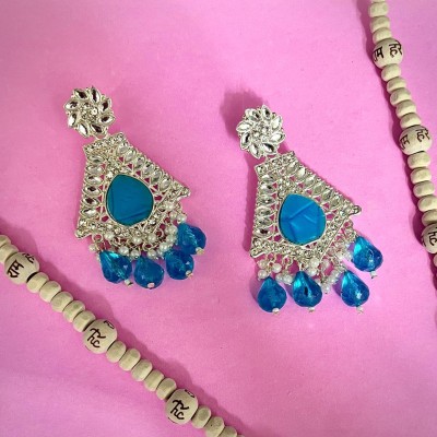 TANLOOMS Beautiful Firozi Color Party Wear Stone Earring For Girls & Women Alloy Drops & Danglers