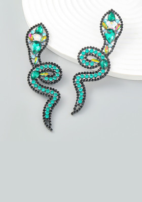 Avant-Garde Paris Rhodium-Plated Rhinestone Snake Shaped Drop Earrings Crystal Resin Rhinestone Studs, Drops & Danglers