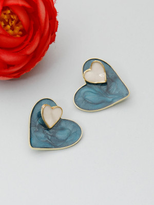 Lady Raiment Blue & White Dual Heart Stud Earing Cubic Zirconia Brass Stud Earring