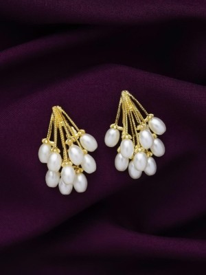 ZEELLO Trendy Traditional Korean Gold Plated Pearl Earrings for Women and Girls Pearl Brass, Copper Drops & Danglers