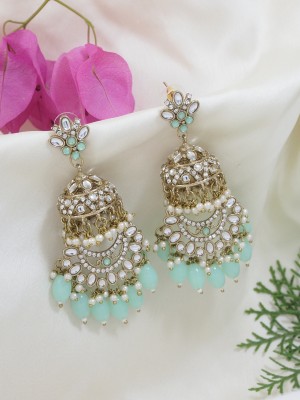 I Jewels Kundan & Pearl Drop Jhumka Earrings Alloy Jhumki Earring