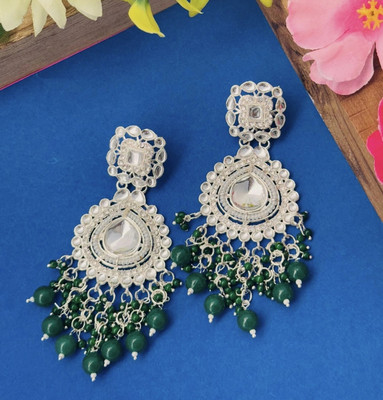 Vigilantee Jewels Drop & Danglers Kundan Earrings Traditional Studded Silver Plated jumka wedding Beads, Pearl Stone, Brass, Stone Earring Set, Chandbali Earring