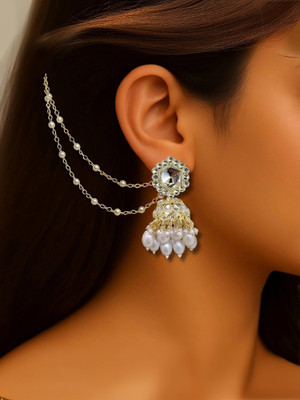 Neeara Fashion Gold Toned Kundan Jhumka Earrings for Women | Festive Wear| Traditional White Alloy Jhumki Earring
