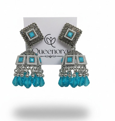 queenora Alloy Silver-tone Turquoise Blue Jhumka Earring Crystal Alloy Jhumki Earring