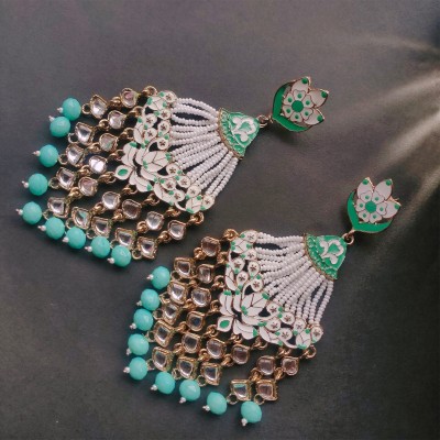 mahi Meena Work Enamel Aritficial Pearls Dangler Earrings Beads Alloy Drops & Danglers