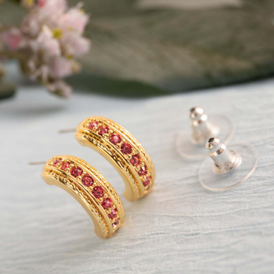 Estele Estele Candy Crystal Collection Gold Plated Pink Crystal Stud Earrings Crystal Alloy Hoop Earring