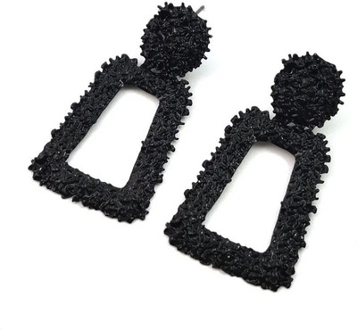 Pinapesfashion Elegant Textured Black Geometric Dangle Earrings For Women Alloy Stud Earring