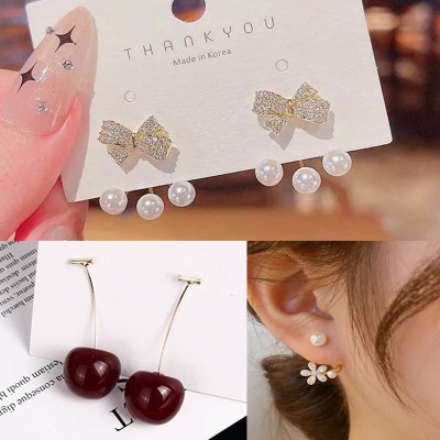 house of common Combo of 3 Stylish Trendy Korean Design Earrings For Women and Girls Alloy Stud Earring