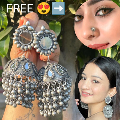 Ashir Atelier Oxidised silver jhumki jhumka Earrings with nosepin for women and girls Alloy Jhumki Earring