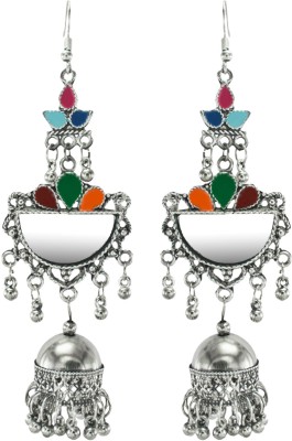 ABHINN Silver Oxidised Multi Colour Meenakari Dangler Jhumki Earrings For Girls Alloy Drops & Danglers