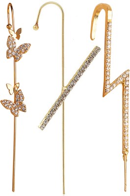 Vembley Pack Of 3 Butterfly Cross And Thunderbolt Ear Cuff Alloy Cuff Earring
